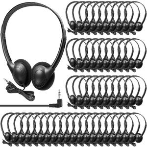 Hoteam 100 Pack Headphones for Classroom Bulk Students Adjustable Headphones Wired Pack Black Over The Head Earphones with 3.5 mm Plug for School Library Museums Charity Donate(Black)
