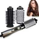 3-in-1 Hot Air Styler & Rotating Hair Dryer Brush with 2 Interchangeable Brushes | Anti-Frizz Ionic Technology for Straightening, Drying & Curling | 3 Heat Settings & 360 Rotation (Silver)