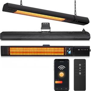 Ceiling Electric Outdoor Heater Wifi Control Wall-Mounted Hanging Patio 1500W Infrared 9 Heat Levels, 24H Timers, Carbon Fiber Tube Heating Wall Heater for Gazebo, Balcony (Rose Gold Quartz Glass)