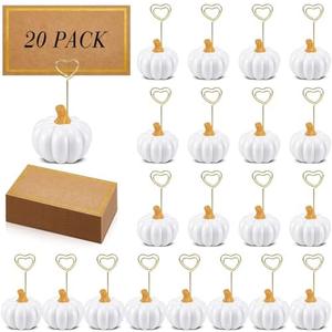 Qeeenar 40 Pcs Thanksgiving Pumpkin Decorations Pumpkin Place Card Holders with Fall Cards for Table Setting Wedding Table Decor Mini Pumpkins Tables Number Holder (White)