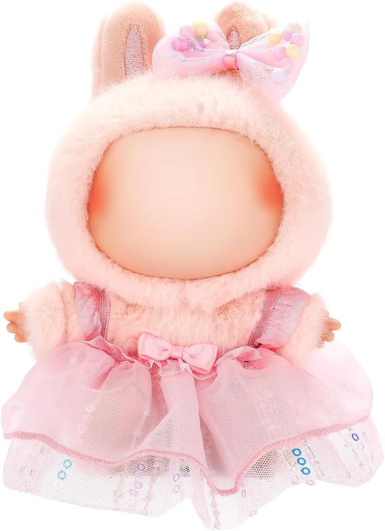 2 x Doll Clothes for Labubu 17cm Have a Seat & Exciting Macaron & Big into Energy Series Dolls, Adorable Chic Dress Set for 17cm Dolls Accessories (Pink Gauze Skirt + Hairband)