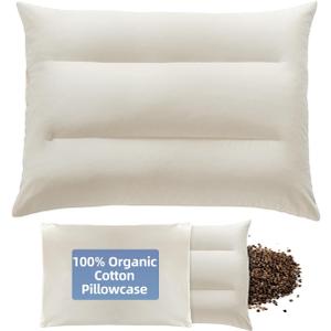 Buckwheat Pillow with Organic Cotton Pillowcase - 20''x26'' Organic Buckwheat Pillow with Baffle Box for Support, Adjustable Tartary Buckwheat Hull Pillows, Organic Buckwheat Neck Pillows
