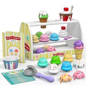 Ice Cream Play Set for Kids - Gifts for 2 3 4 Year Old Girls, Ice Cream Toy Counter Shop Pretend Play Food with Apron, Scoop, Menu, Fake Money, Toys Gifts for Boys Toddlers Ages 2-4 3-5