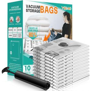 Vacuum Seal Bags for Clothing - Jumbo Vacuum Storage Bags with Hand Pump, Space Saver Organisers for Travel Luggage Clothes Blankets Comforters (10 Jumbo)
