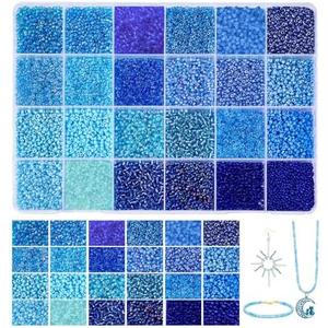 PH PandaHall 24000pcs Glass Seed Beads 2mm 12/0 Mini Blue Friendship Waist Bead 24 Colors Ocean Sea Small Tiny Spacer Beads for Bracelet Making Summer Seaside Beading Weaving