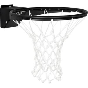 Basketball Rim Replacement, Single-Spring Breakaway Basketball Rim Outdoor Indoor, Universal 18 Inch Heavy Duty Basketball Hoop Rim and Net (BLACK)