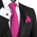 2 x Alizeal Mens Solid Color Tie with Pocket Square 3.15inches Necktie Set (#A1-114-magenta)