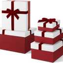 Cholemy Wine Red Valentine Velvet 5 Pcs Square Gift Boxes with Lid and Ribbon Assorted Size Nesting Decorative Box Wrap for Present Wedding Graduation Birthday Anniversary Party Favor