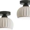 Fetason 2 Pack Ceramic Black Semi Flush Mount Ceiling Light Vintage Hallway Light Fixtures, Modern Small Ceiling Mount Light Lamp for Hall Kitchen Entryway Passway Porch Foyer