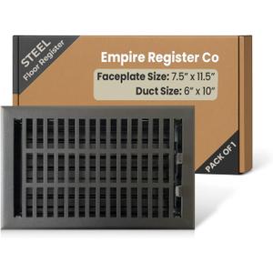 Empire Register Co, Vent Cover - 6x10 inch, Modern Contemporary Design, Textured Black Finish, Heavy Duty Floor Vent Covers, Metal Damper Attached Vent Covers for Home Floor only
