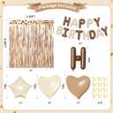 Brown Birthday Decorations, Brown Tan Beige Gold Foil Confetti Balloons Happy Birthday Banner Gold Butterfly Fringe Curtains Birthday Decorations for Women Girls