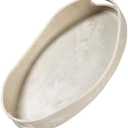 Beige Travertine Marble Serving Tray with Handles - 14x10 inches, Beaded Oval Decorative Tray, Countertop Ottoman Tray for Vanity, Living Room Entryway Table, Perfume Candle Display