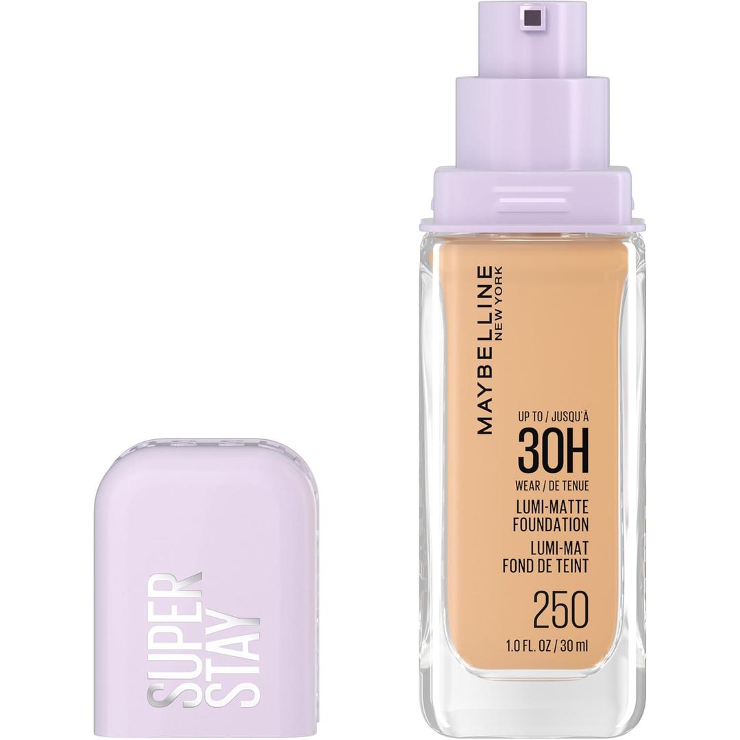 Maybelline Super Stay Lumi-Matte Foundation, Lightweight and Buildable Full Coverage Foundation Makeup For Up To 30HR Wear, 250, 1 Count