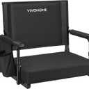 VIVOHOME Stadium Seat with Back Support and Cushion, Portable Bleacher Chair with Cup Holder and Shoulder Strap, Comfortable for Various Sports Events, Black