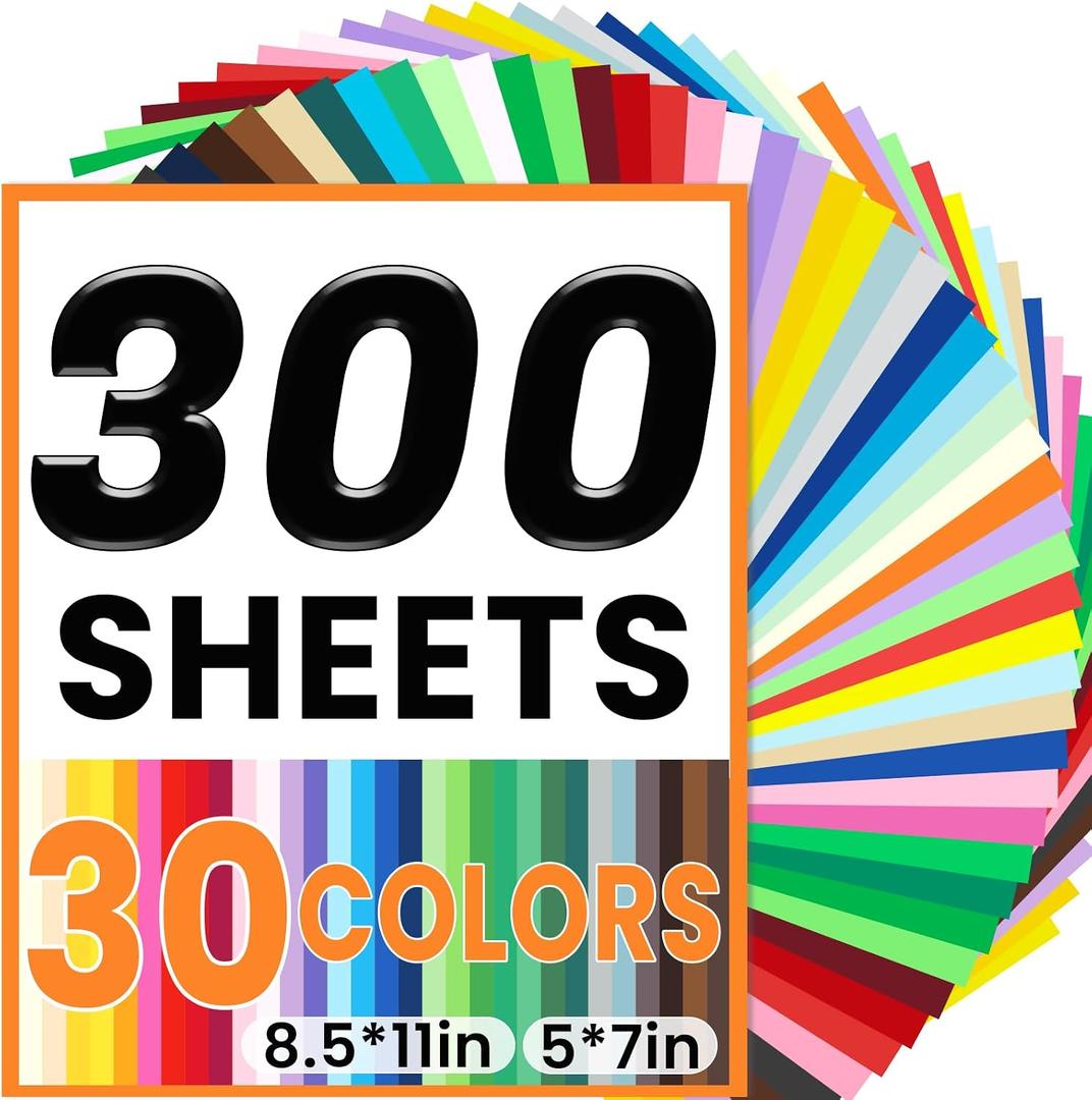 300 Sheets 120 GSM Colored Paper 8.5" X 11" & 5" X 7" Construction Paper 30 Assorted Colors Construction Paper Bulk Colored Printer Paper for DIY Crafts School Supplies Card Making Cricut