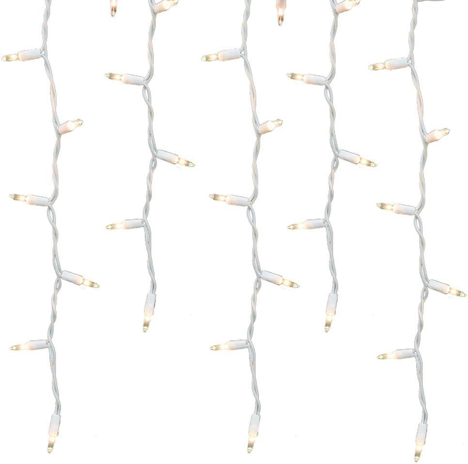 Holiday Essence 100 Icicle Lights, Clear Bulbs, Professional Grade for Indoor & Outdoor Use, Soft Bright White Bulbs with White Wire, UL listed