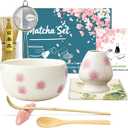 Matcha Set 8-Piece Ceremonial Matcha Whisk Kit with Pink Cherry Blossom Bowl, Bamboo Whisk & Chasen Stand, Traditional Tea Tools for Tea Lovers & Home Ritual Cream White Gift for Women