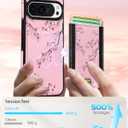 Shorogyt for Google Pixel 9/9Pro Cute Kawaii Leather Phone Case - Compatible with Magsafe Wallet Magnetic Credit Card Holder Peach Blossom Design Phone Cover for Women Girls, Fits 7 Cards