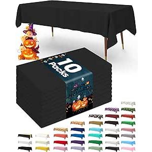 Pureegg Plastic Table Cloth Disposable 7  Pack, 54 x 72 Inch Table Cloths, Halloween Party Decorations, Summerween Decor, Halloween Tablecloths, Rectangle, Plastic Cover, Leakproof & Sturdy, Black