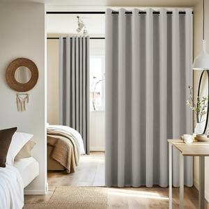 NICETOWN Extra Wide 100% Blackout Linen Curtain Panel, Light Grey, 100 inch per Panel, Energy Smart Divider Room Drape Thermal Insulated Drape for Shift Worker, Bedroom