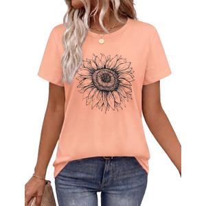 T Shirts for Women Summer Short Sleeve Crewneck Casual Cute Graphic Basic Tees Tops 2026, Apricot, Small