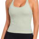 Built in Bra Tank Tops for Women Scoop Neck Longline Workout Tank Top Ribbed Seamless Yoga Racerback Tank Shirts (Green, S)