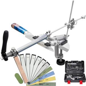 CWOVRS Knife Sharpening Kit, RX-009 Guided Knife Sharpener, 360 Flip Rotation, Upgraded Fixed-Angle & Adjustable Knife-Clip, Chef Knife Sharpening System, 10 Stones+ Polish Kit (XXXL)