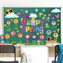 2 x Spring Bulletin Board Decorations, Hello Spring Bulletin Board Decorations Includes Flower Mindset Photo Posting Craft Cutouts and Sun Cloud Cutouts for School Offices Classroom Back to School Party