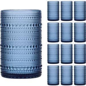 Moretoes Large 15oz Blue Hobnail Drinking Glass Set of 12