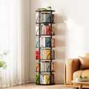 SpaceAid 6 Tier Rotating Bookshelf Tower, 360 Display Stackable Spinning Bookcase, Space Saving Revolving Round Book Shelf, Floor Standing Swivel Corner Organizer, Black