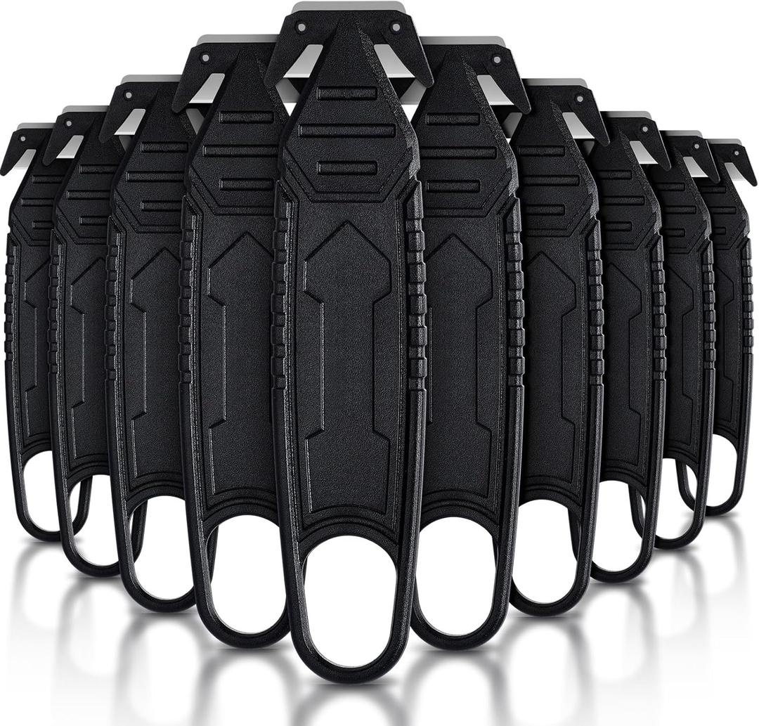Therwen 10 Pcs Safety Box Cutter Knife of Stainless Steel Concealed Blade Package Opener with Tape Splitter for Carton Cardboard Wrap Letter Work Bag Straps Film Utility Tool (Black)