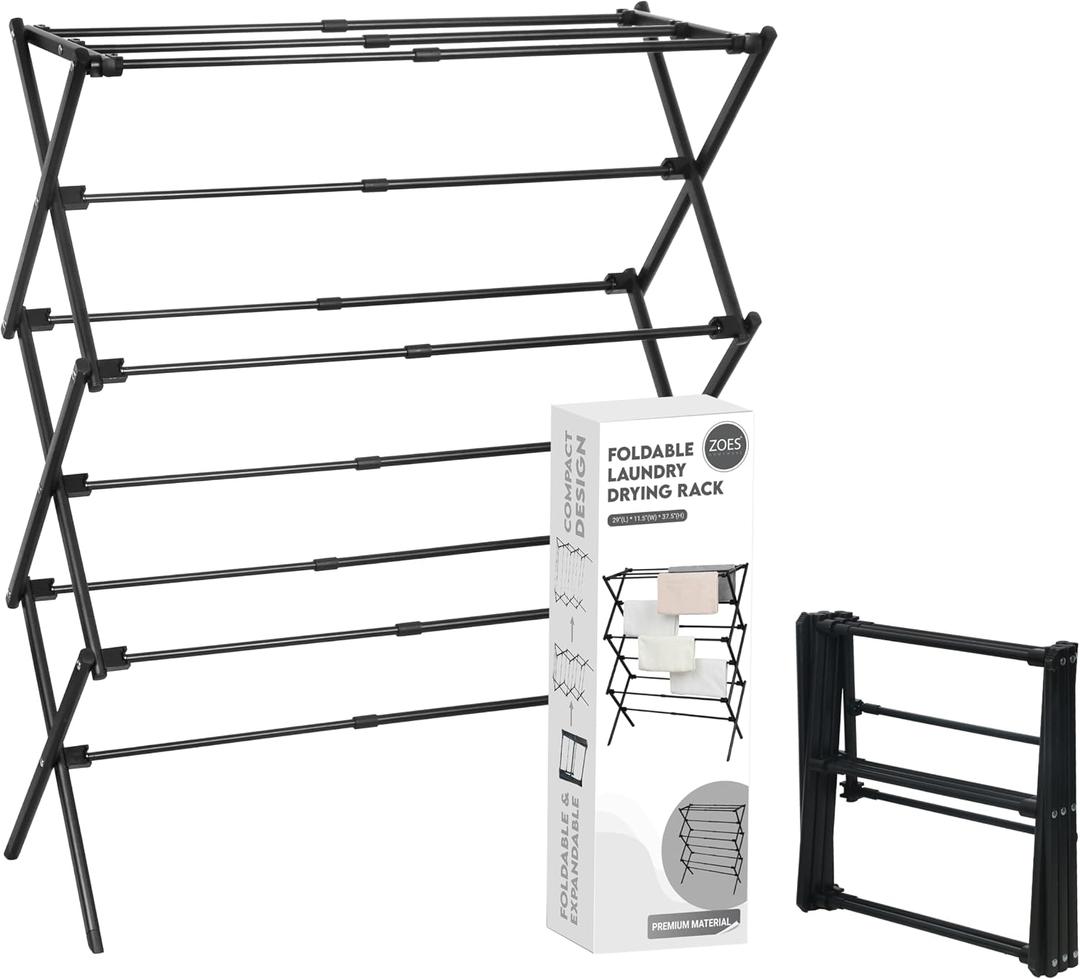 ZOES HOMEWARE Clothes Drying Rack | Foldable Drying Rack Clothing for Laundry | Small Collapsible Portable Dryers for Laundry | Use for Indoor & Outdoor | Black 37.5"x29"x12"