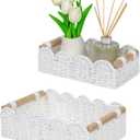 CubesLand Scalloped Edge Decor Baskets for Home, Living Room, Toilet Paper Storage Basket for Over Toilet Tank Top, Storage Shelf, Cute Small Paper Rope Baskets Both Storage&Decor, Set 2 White