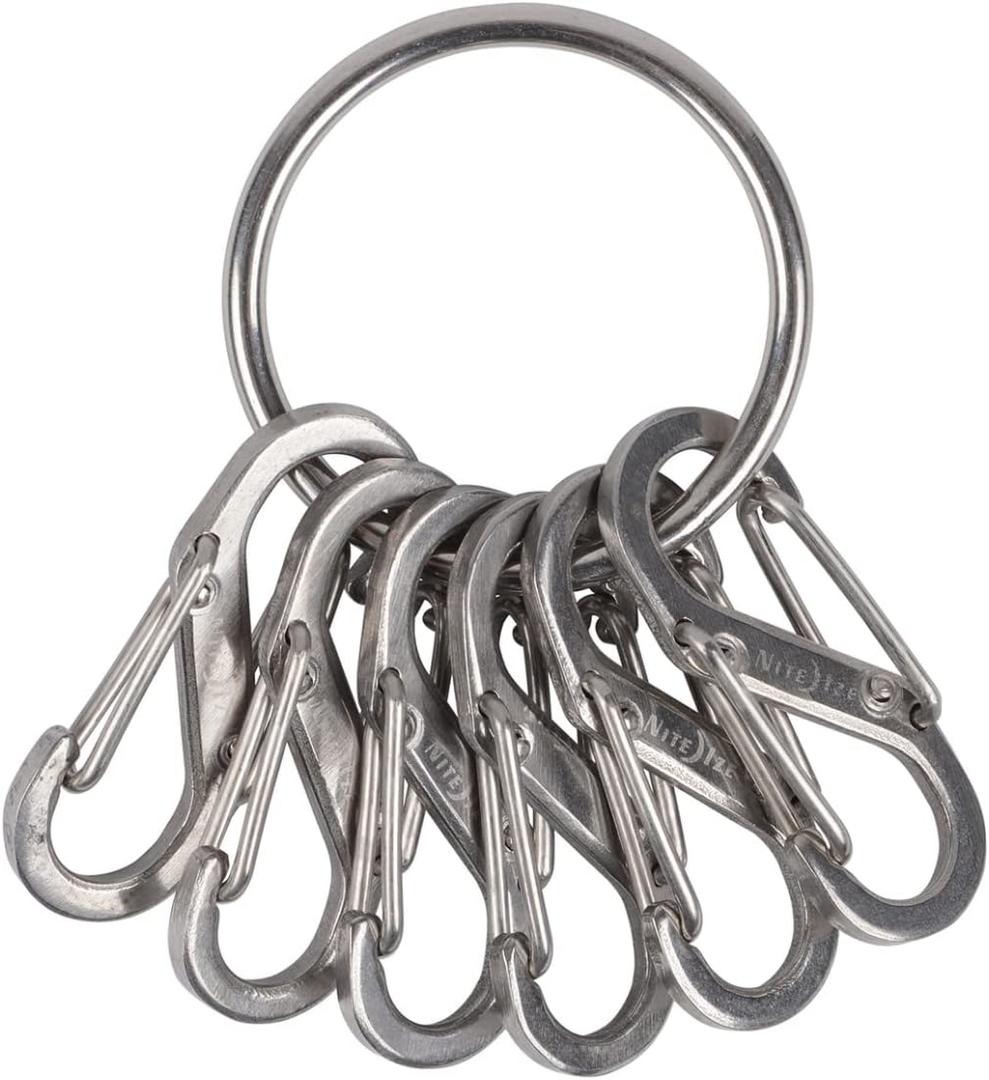 Nite Ize - NI-KRGS-11-R3_Silber Key Ring Steel S-Biner, Stainless Steel Key Chain Ring with 6 Stainless Steel Key-Holding S-Biners