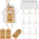 20 Set White Pearl Bow Keychain Party Favor Bulk Steel Bowknot Keyring Charm Accessories Souvenir Present Kraft Tag Organza Bag for Guest Baptism Bridal Shower Valentine Wedding Gift