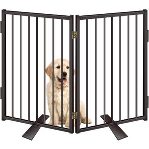 Metal Freestanding Dog Gates with Door for Outdoor Indoor,40'' Extra Wide 24'' Tall Free Standing Dog Gate for Doorways,Large Openings,Deck,Yard,Porch,Foldable Safety Pet Fence(Black,2 Panels) (2 Panels 24''H*40''W)