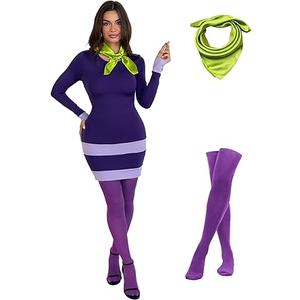 Laqeyko Women Long Sleeves Halloween Costume Daphne Dress with Scarf, Large