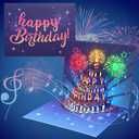 INPHER UPGRADED Birthday Cards Fireworks Pop Up Cake Light and Music Happy Birthday Gifts Decorations for Women, Men, Mom, Grandma