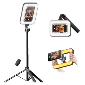 Tripod for iPhone with Light, Portable 15W Ring Light with Stand and Phone Holder for Video Recording, 6000mAh Magnetic Phone Tripod with Light 2500K9000K for Food Hunt,Mukbang Video,Vlogging,CRI＞95