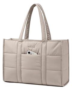 LOVEVOOK Laptop Bag for Women, Puffer Tote Bag for Work 15.6 Inch Large Computer Briefcase for Teacher Nurse, Quilted Lightweight Casual Shoulder Bag For Travel, Daily
