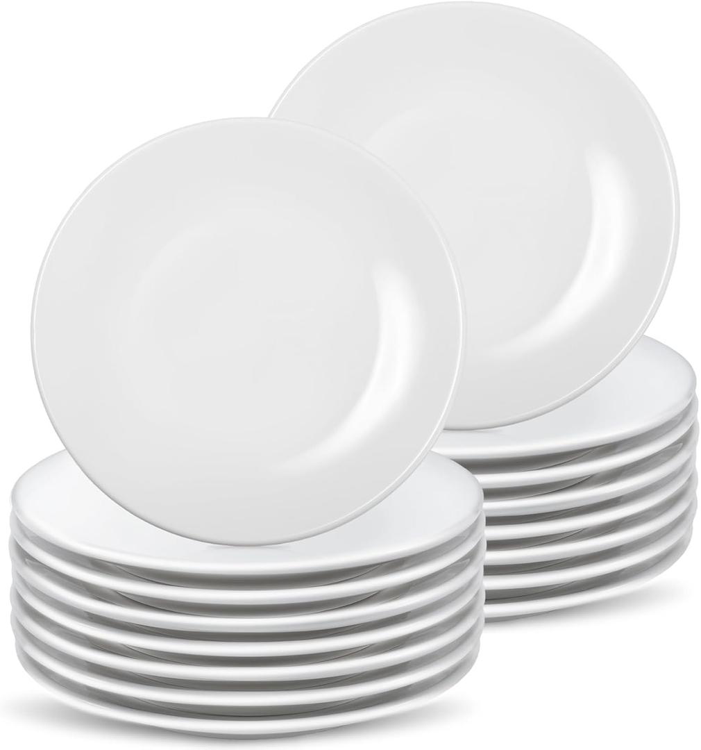 Ceramic Dessert Plates Set of 16, 6 Inch White Appetizer Plates, Round Small Plate for Cake Snacks, Porcelain Serving Plate for Appetizers, Microwave Oven and Dishwasher Safe (16 Pcs)
