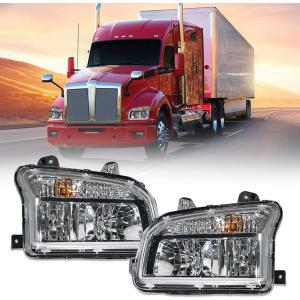 Chrome Headlights Fits Kenworth T880 2014-2023 Headlights Assembly Lamps for Kenworth T880 Replacement Driver Left and Passenger Right Side T880 Semi Truck Accessories (Pair)