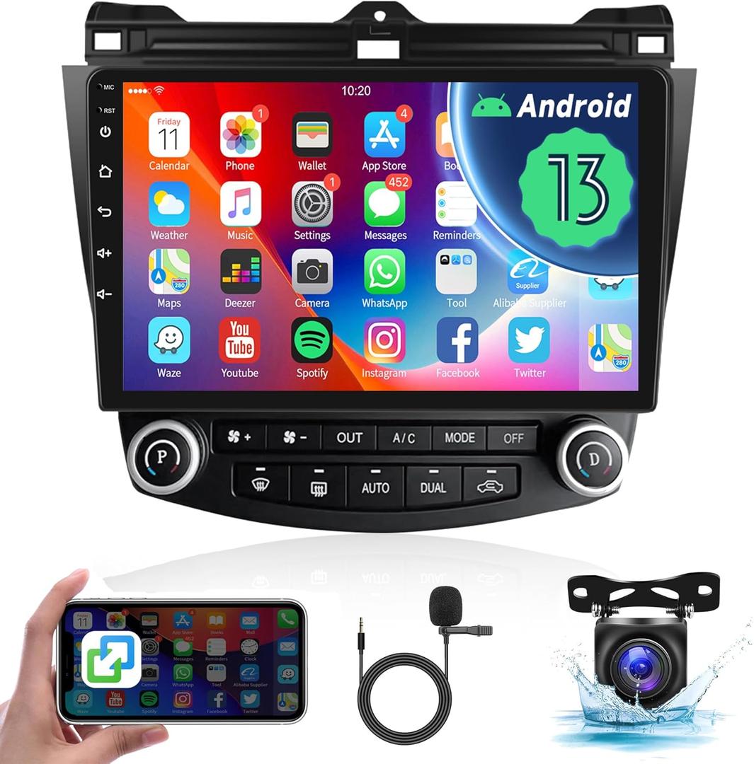 Car Radio for Honda Accord 2003-2007, Rimoody Android 13 Car Stereo 10.1'' Touchscreen GPS WiFi Mirror Link Bluetooth FM/RDS HiFi SWC Backup Camera Microphone