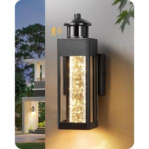 EDISHINE Motion Sensor Porch Lights Outdoor, Dusk to Dawn Exterior Lighting Fixtures with Crystal Bubble Glass, LED Outside Wall Sconce Lantern for Garage 1100 Lumen