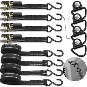 8 Pack Tie Down Kit for Ruffland Kennel - Tie Down D-Ring Kit - 1000 Lbs, with Wrench, Tie Down Straps Kit Compatible with RuffLand Kennels - 1800 LB Break Strength, Night Reflection, 10 Ft