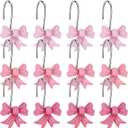 12 PCS Pink Bow Knot Shower Curtain Hooks Decorative Pink Bow Rustproof Bathroom Curtain Hanger Rings for Curtain Rods Living Room Baby Bedroom Nursery Art Decor
