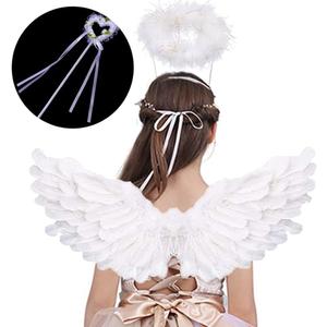 Angel Feather Wings and Halo Headband for Cosplay Party Costumes, Dress up Fancy Costume for Girls Women (White)