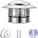 8 Inch Chimney Cap, 304 Stainless Steel Stove Pipe Cap with Spark Arrestor Mesh, Dual Fastening System for 8" Inner Diameter Wood Stove Pipe