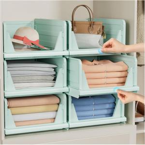 6 Pack Stackable Closet Storage Basket - Stackable Storage Bins, Multifunctional & Foldable Closet Organizer, Wardrobe Cupboard Space-Saving Hat Storage Drawer Organizer, Green 6 Pack Stackable Closet Storage Basket - Stackable Storage Bins, Multifunctional & Foldable Closet Organizer, Wardrobe Cupboard Space-Saving Hat Storage Drawer Organizer, Green