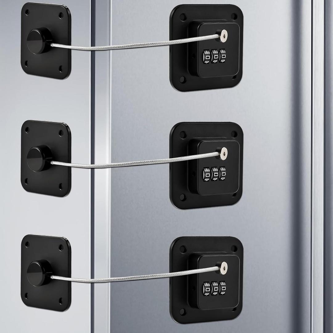 3 Pack Fridge Lock for Kids, Traceless Refrigerator Lock for Adults, Child Proof Cabinet Locks Baby Proofing, Drawer Freezer Locks for Fridge Refrigerator (Black)